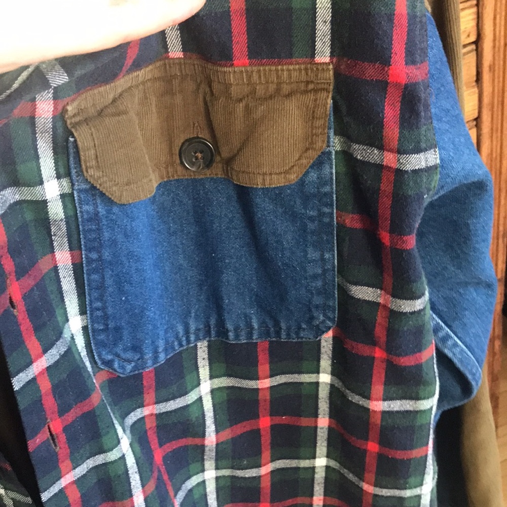 Urban Outfitters Plaid Denim Corduroy Button Down Shirt - Picture 3 of 9